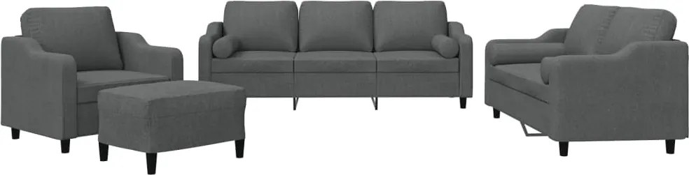 vidaXL Set de canapele cu perne, 4 piese, gri închis, material textil