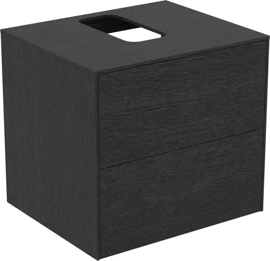 Dulap baza suspendat Ideal Standard Atelier Conca finisaj stejar inchis 2 sertare si blat cu decupaj central 60 cm