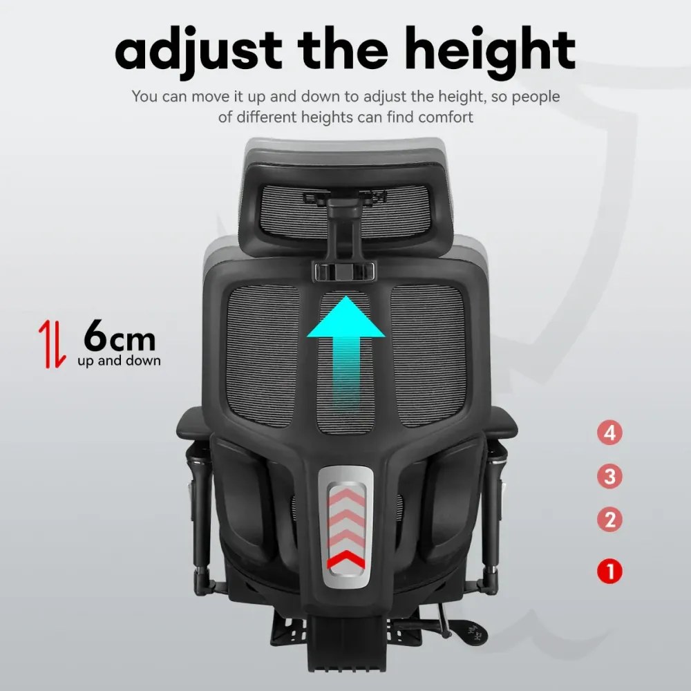 Scaun ergonomic MUSSO H80 PRO, șezut translatabil, cotiere 6D, suport lombar dinamic, spătar reglabil înălțime, tetieră 3D, suport picioare, mecanism multifunctional inclinare/blocare, pivotant, Mesh, Negru