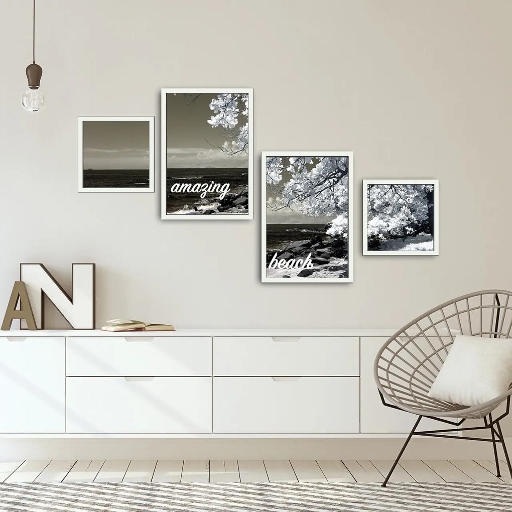 Set 4 tablouri decorative, Alpha Wall, Amazing Beach, 30x30/35x50 cm