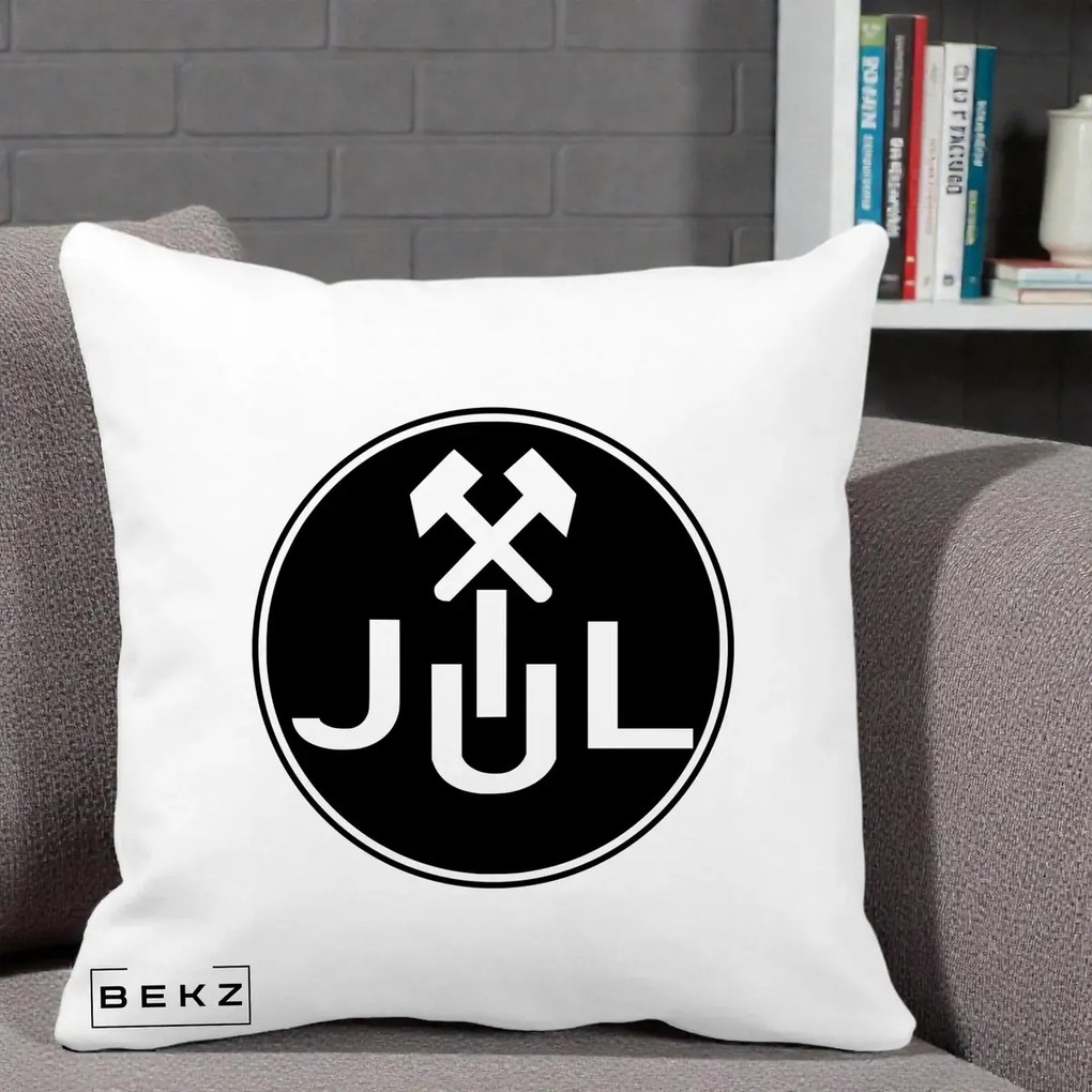 Perna Personalizata JUL Jiul Lupeni Fotbal, 40x40 cm, Alba Mata, Husa Detasabila, Perna Inclusa, BEKZ®