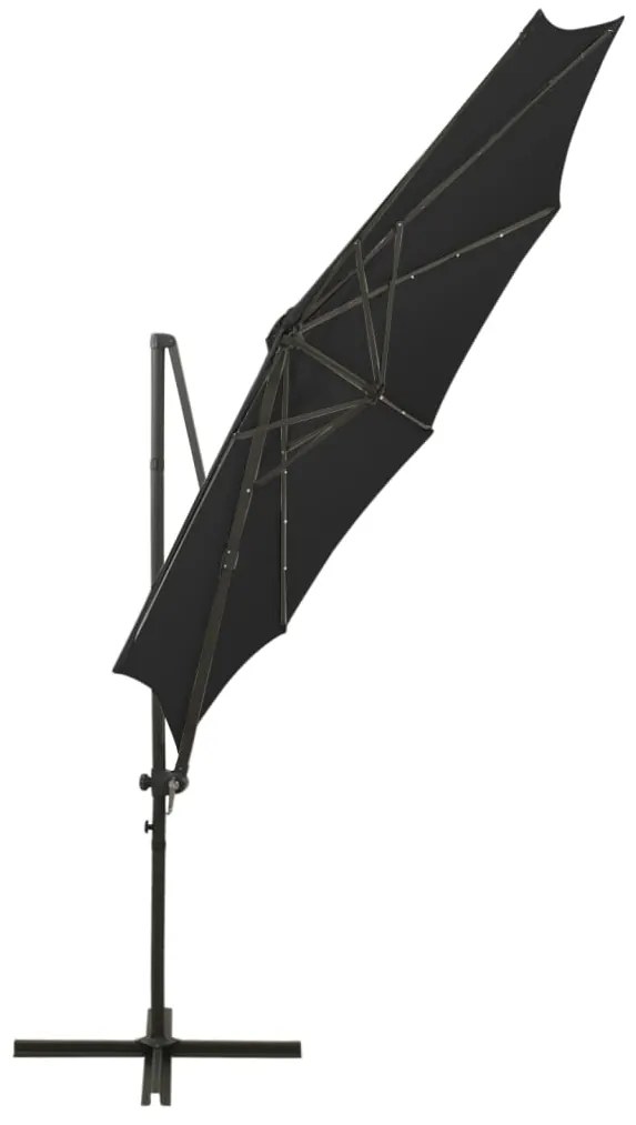 Umbrela suspendata cu stalp si LED-uri, negru, 300 cm Negru