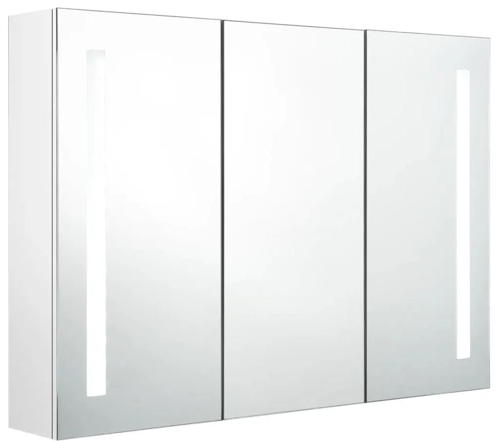 Dulap de baie cu oglinda si LED, alb stralucitor, 89x14x62 cm Alb stralucitor, 89 x 14 x 62 cm