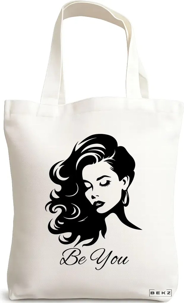 Sacosa de Panza pentru Cumparaturi, Geanta Tote, model Be You 2, 38x34.5 cm, Alba, BEKZ®
