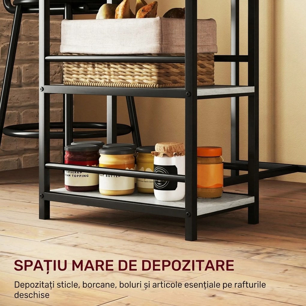 HOMCOM Set Masă de Bar cu 3 Rafturi și 2 Scaune cu Spătar, 90x50x90.5 cm, Gri Deschis | Aosom Romania