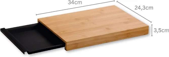 Tocator din bambus cu tava detasabila pentru colectarea resturilor Kesper 58358, 35,7 x 23,7 cm, Maro/Negru