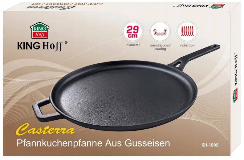 Tigaie pentru clatite din fonta Kinghoff KH 1895, 29 cm, Suprafata neaderenta, Inductie, Negru
