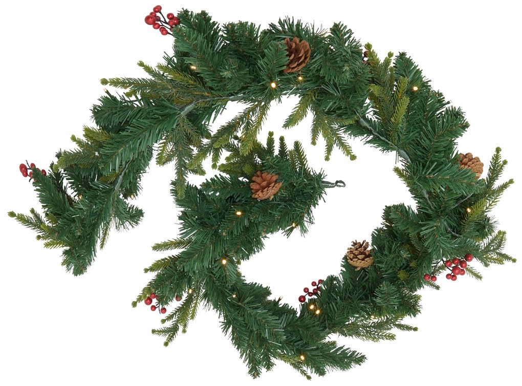 Ghirlandă de Crăciun, brad cu boabe și conuri, 180 cm