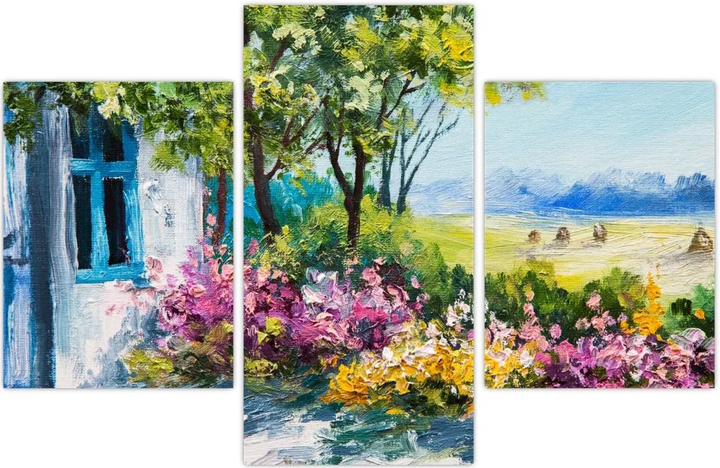 Tablou - Grădina din fața casei, pictură în ulei (90x60 cm)