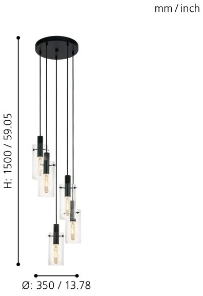 Eglo 97368 - Lustră pe cablu MONTEFINO 5xE27/60W/230V