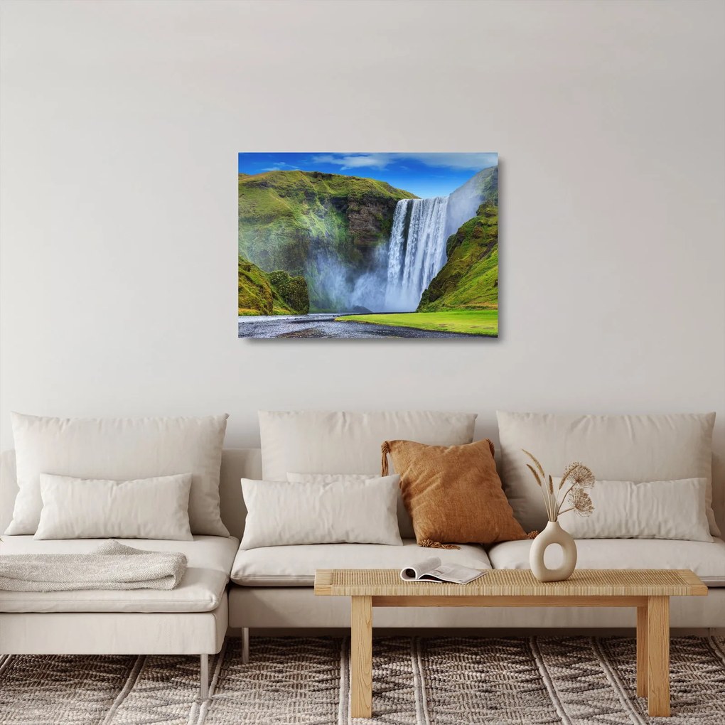Tablou pe sticlă - Cascada Seljalandsfoss (70x50 cm)