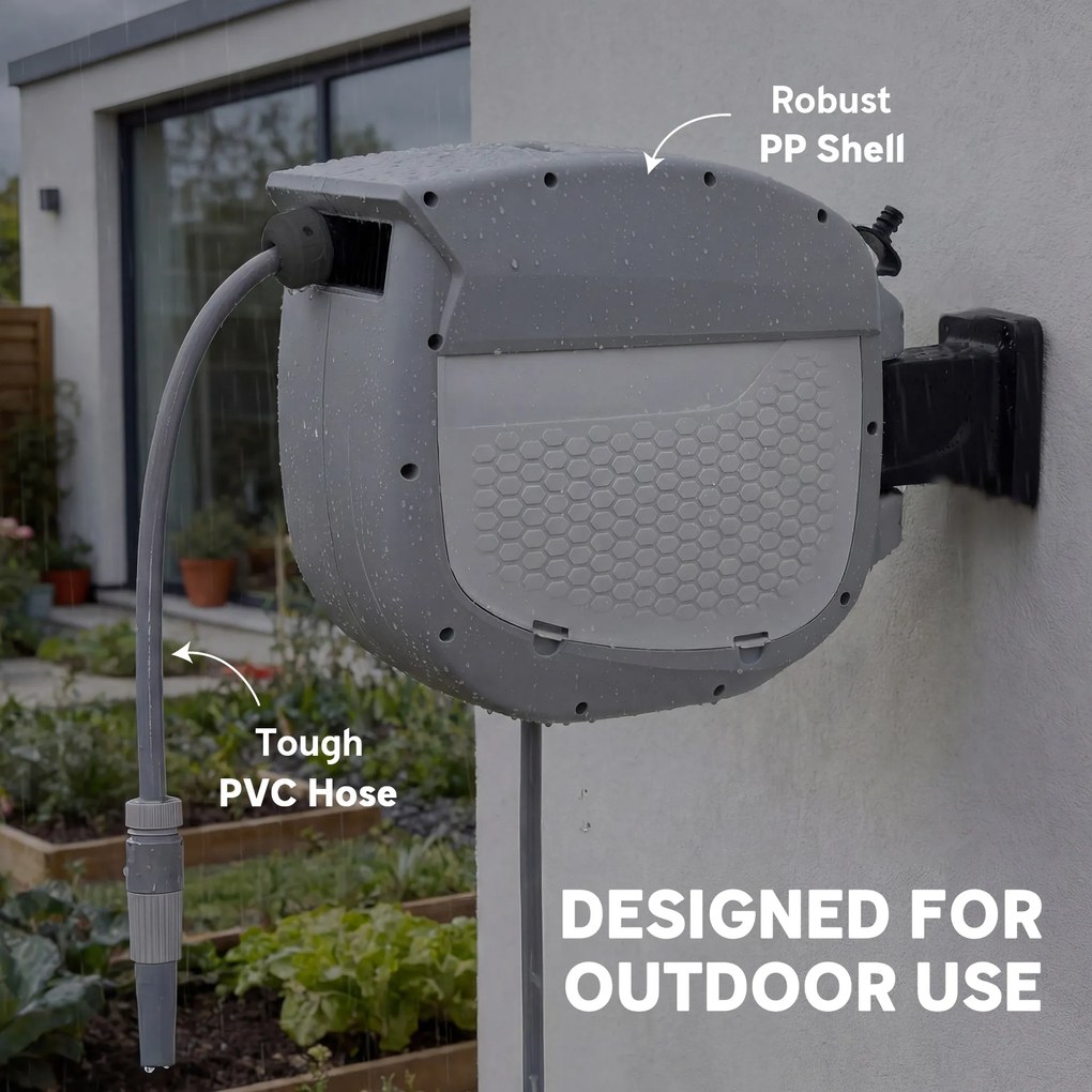 Outsunny Tambur furtun cu furtun de grădină 30 m, cutie pivotantă 180° cu înfășurare automată și blocare | Aosom Romania