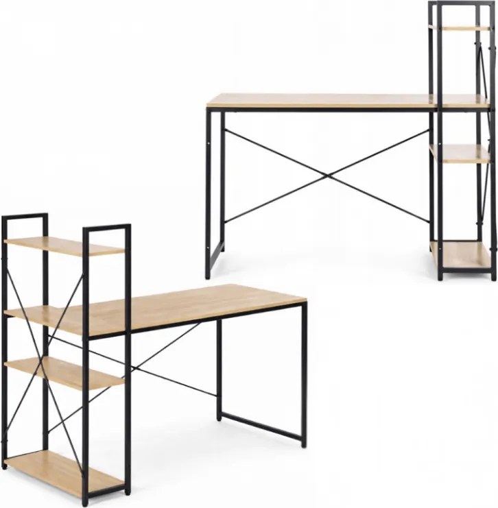 Birou cu raft LOFTY 120x60 cm, negru / decor stejar