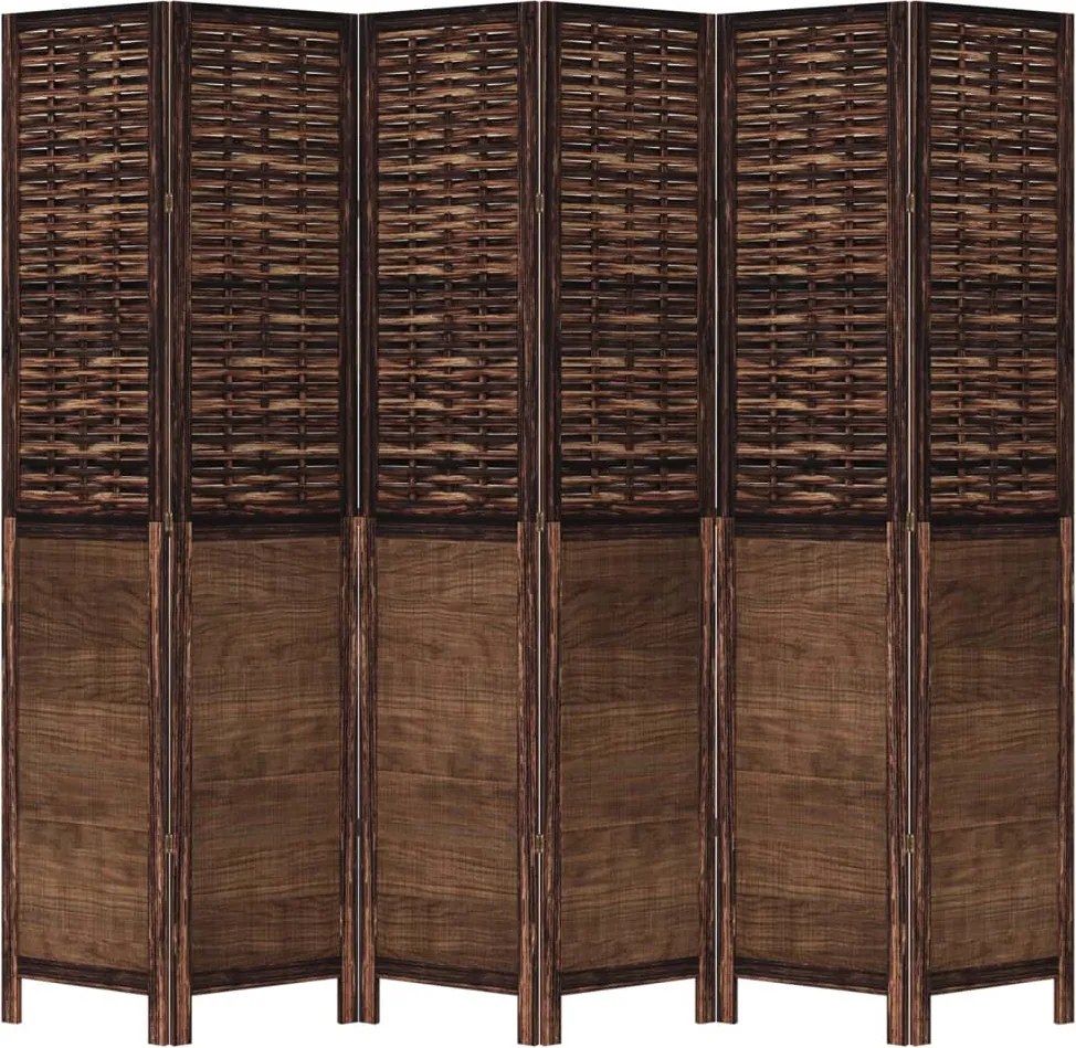 vidaXL Paravan cameră 6 panouri, maro închis, lemn masiv paulownia