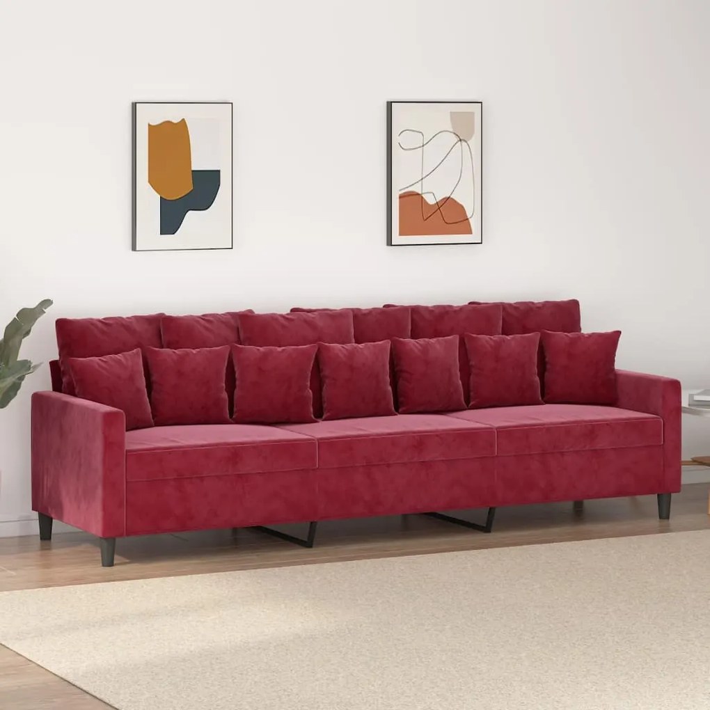 Canapea cu 3 locuri, rosu vin, 210 cm, catifea Bordo, 228 x 77 x 80 cm