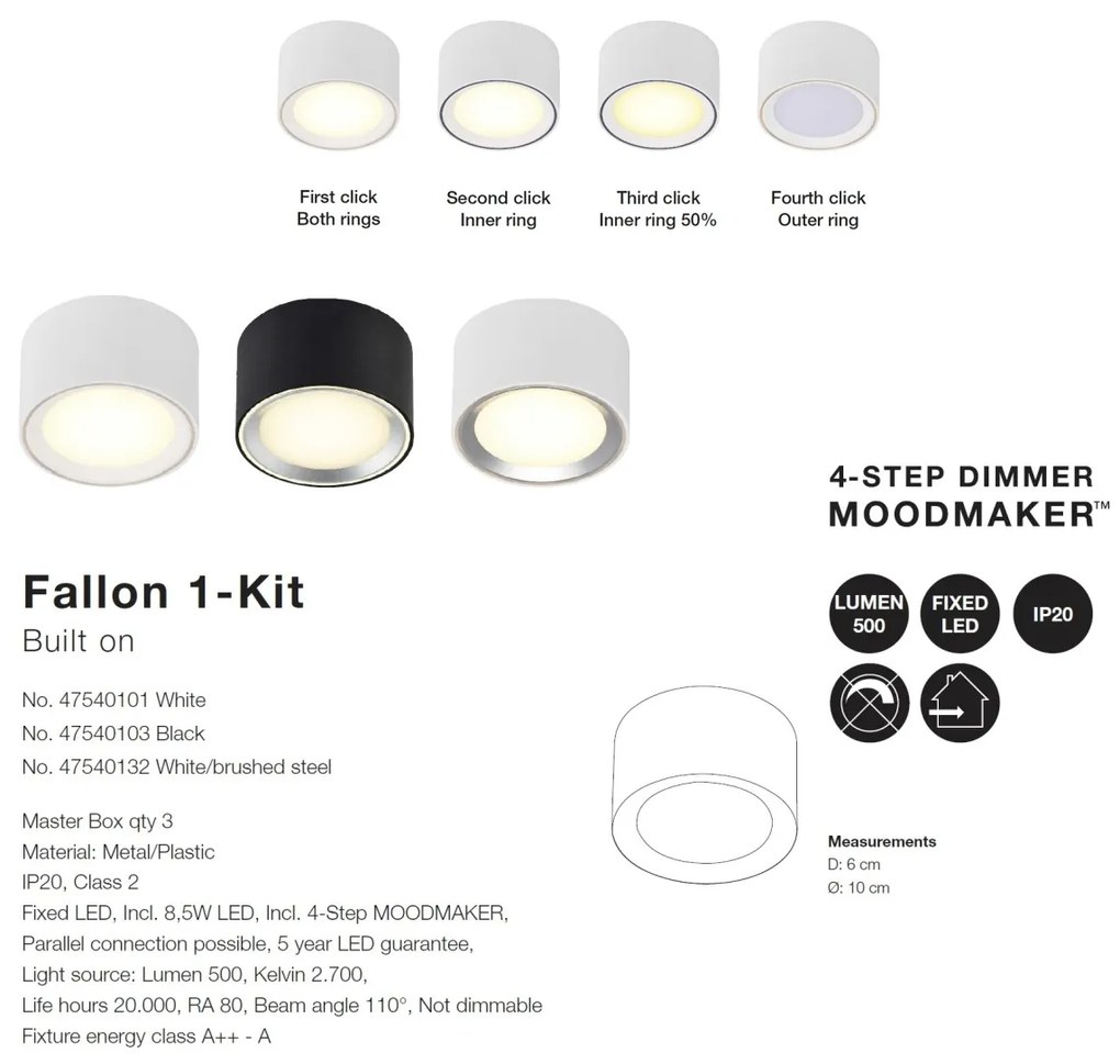 Spot LED aplicat Fallon alb/otel 4-Step MOODMAKER 47540132 NL