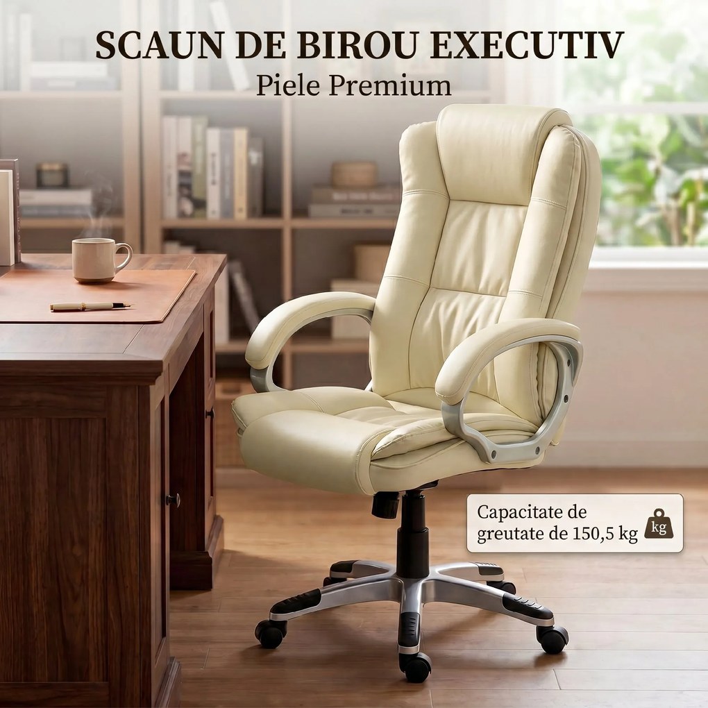 HOMCOM Scaun de Birou Rotativ din PU, Funcție Balansare, Spătar Înalt, Înălțime Reglabilă, Capacitate 120kg, Negru | Aosom Romania