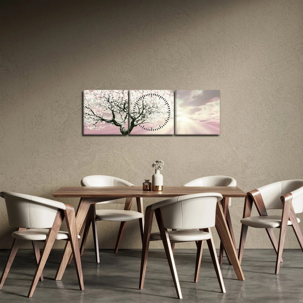 Tabloul copacului roz (cu ceas) (90x30 cm)