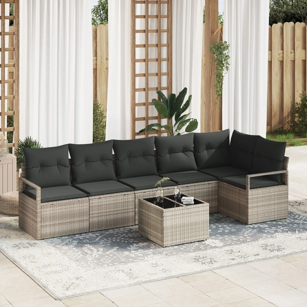 vidaXL Set de canapele pentru grădină 7 pcs Gri deschis Rattan poli