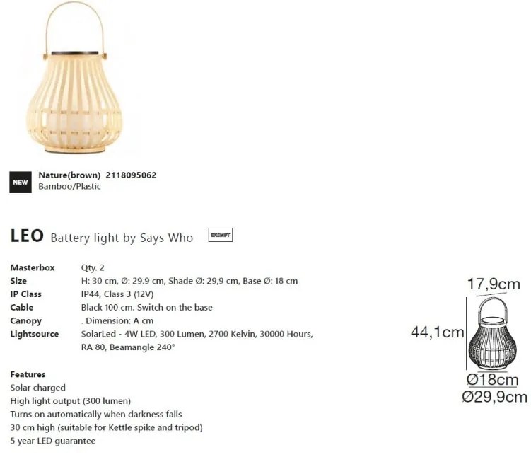 Lampa LED portabila pentru exterior, solara cu baterii IP44 LEO natur