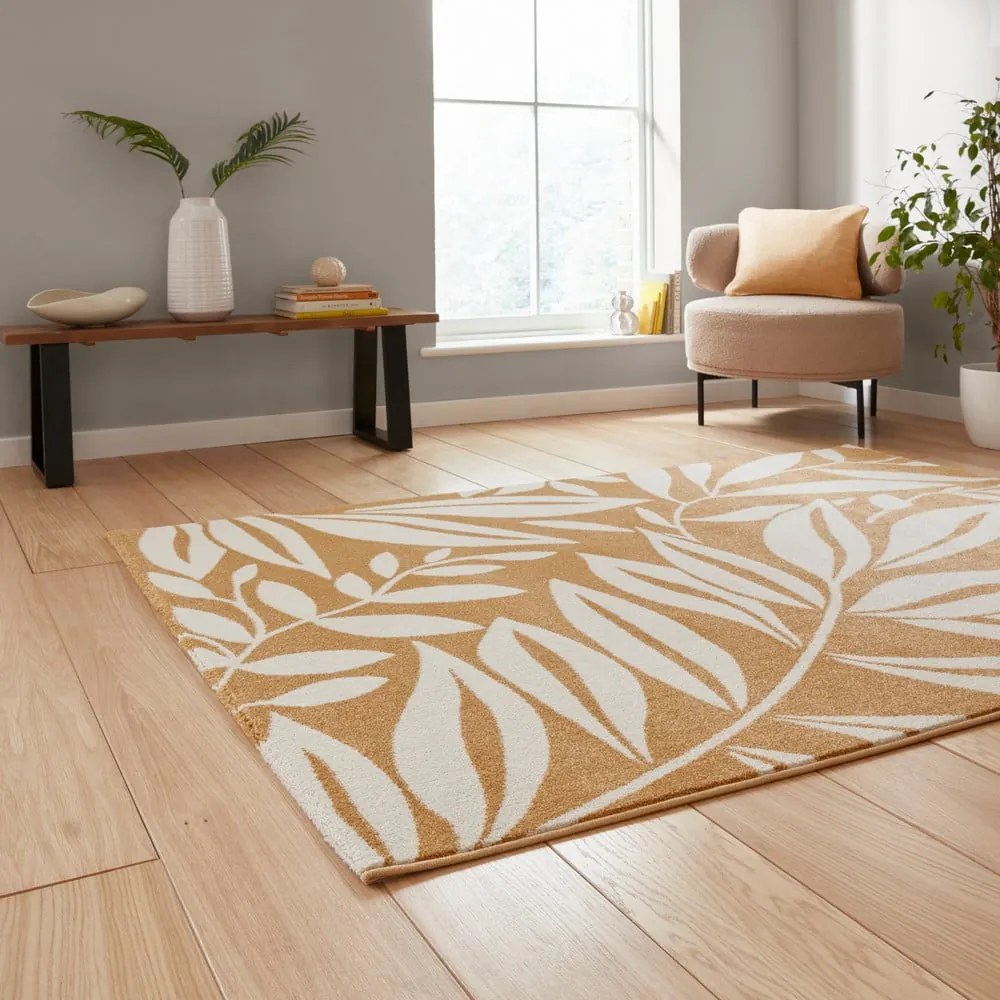 Covor galben ocru 80x150 cm Sorral Leaves – Catherine Lansfield