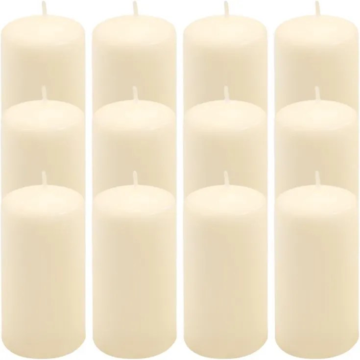 Set de lumânări pilon, 11,5 cm, Ø 6 cm, crem, 12 buc.