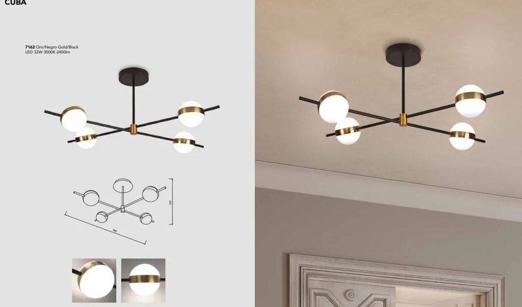 Lustra aplicata LED design Art Deco cu 4 surse de lumina Cuba