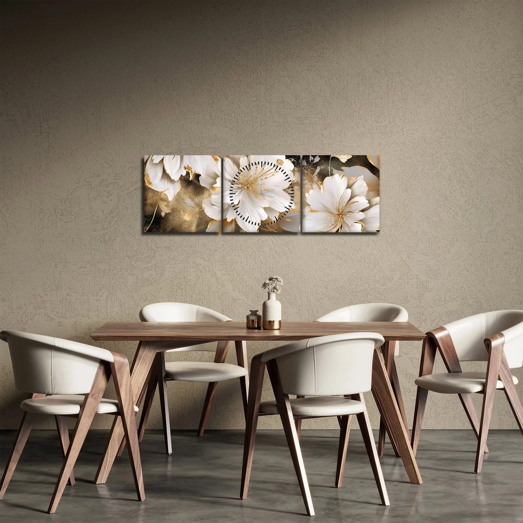 Tablou - Flori în aur (cu ceas) (90x30 cm)