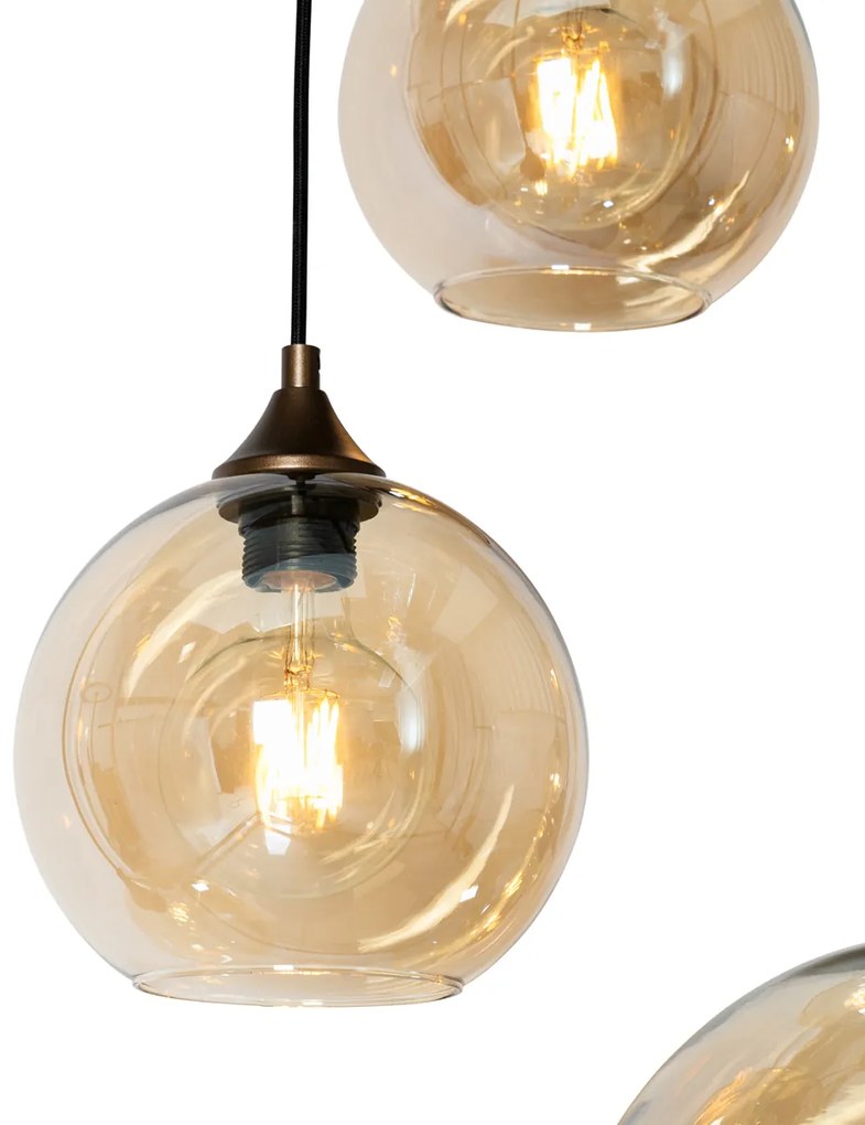 Lampă suspendată Art Deco bronz închis cu sticlă chihlimbar ovală 8 lumini - Sandra