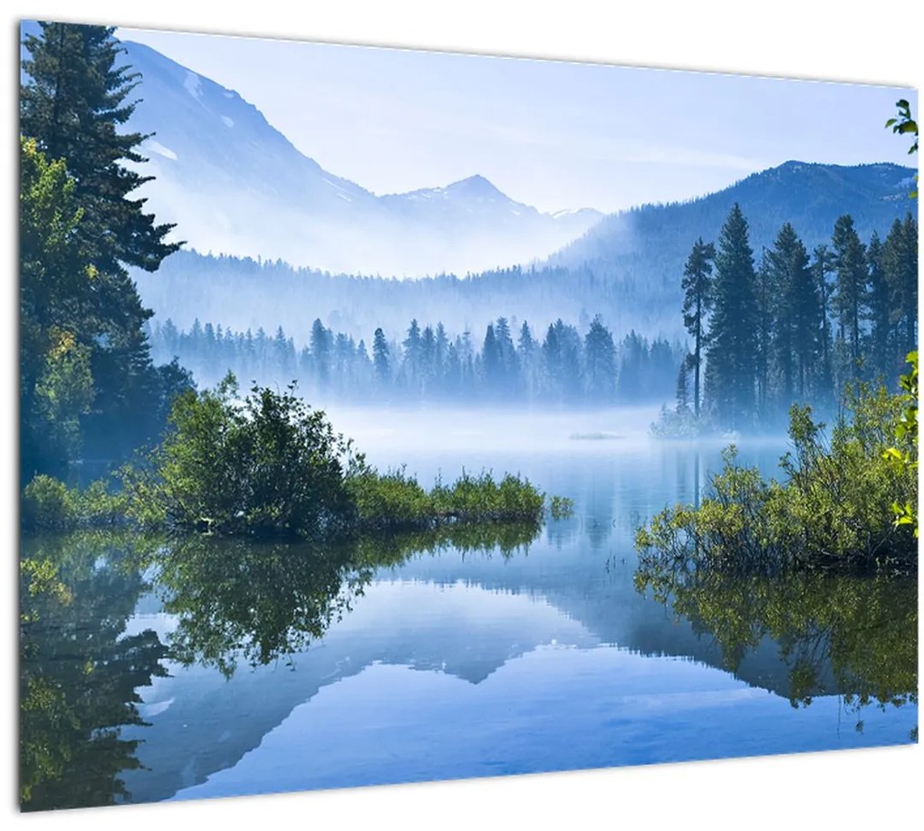 Tablou pe sticlă cu lac montan (70x50 cm)