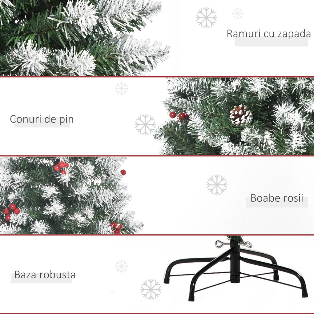 Brad de Craciun Artificial acoperit180cm cu Zapada Baza Detasabila 618 Ramuri, decoratiuni de Craciun HOMCOM | Aosom Romania