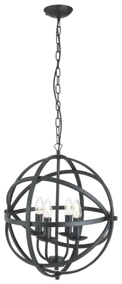 Searchlight 2474-4BK - Candelabru suspendat pe lanț ORBIT, 4 x E14, 60 W, 230 V, negru