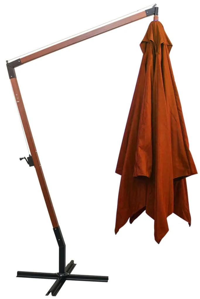 Umbrela suspendata cu stalp, caramiziu, 3x3 m, lemn masiv brad Terracota, 3 x 3 m