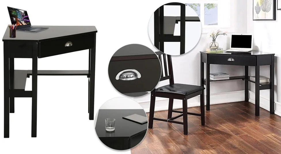 Birou de colt cu sertar si rafturi