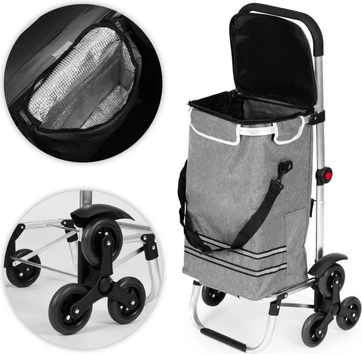 Cărucior de cumpărături pliabil 2in1 cu sac termic de 30 l