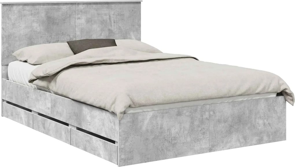 vidaXL Cadru de pat Gri din beton 135 x 190 cm Lemn Ingineresc