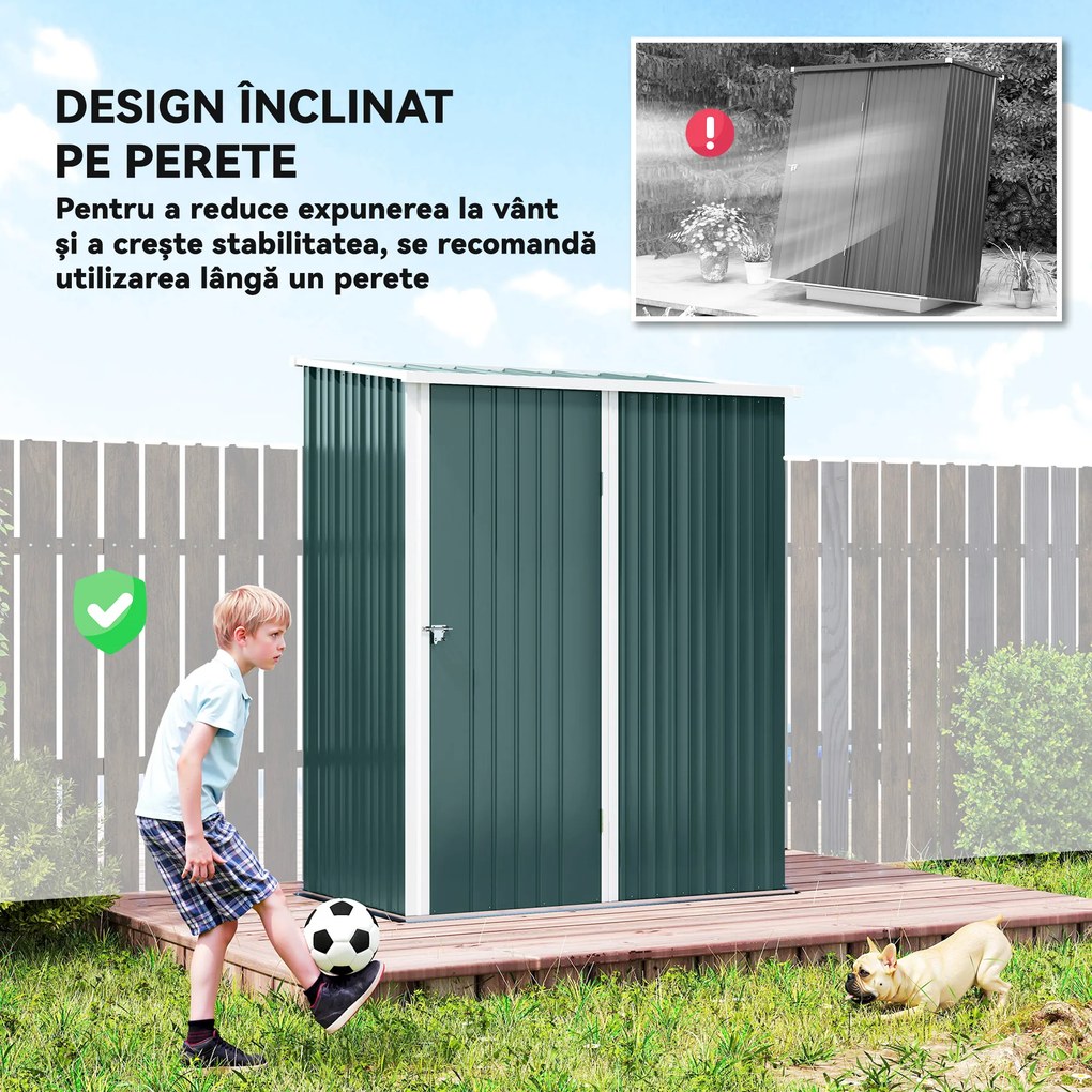 Outsunny Magazie Grădină Mare din Oțel cu Zăvor pentru Grădină, Negru | Aosom Romania
