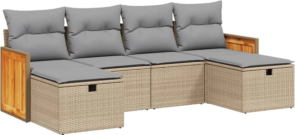 vidaXL Set canapele de grădină, 6 piese, cu perne, bej, poliratan