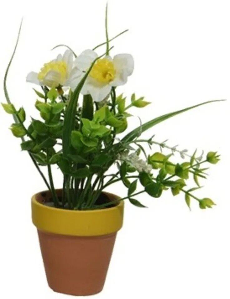 Floare artificiala in ghiveci Flower White, Decoris, 19.5x21 cm, alb
