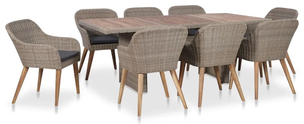 vidaXL Set mobilier de exterior cu perne, 9 piese, poliratan