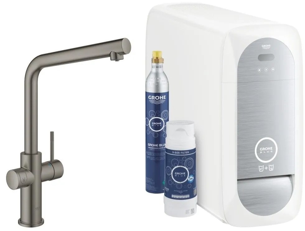 Grohe Blue Home Ondus Baterie de bucatarie cu sistem de filtrare, racire si acidulare, pipa L, antracit mat (brushed hard graphite)