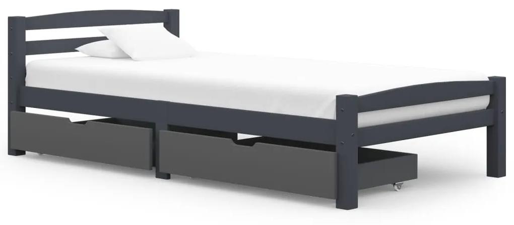 3060747 vidaXL Cadru de pat cu 2 sertare, gri închis, 90x200 cm, lemn de pin