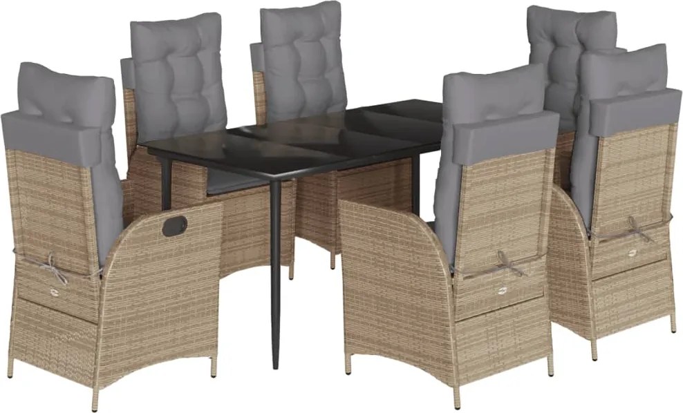 vidaXL Set de masă pentru grădină, 7 piese, cu perne, bej, poliratan