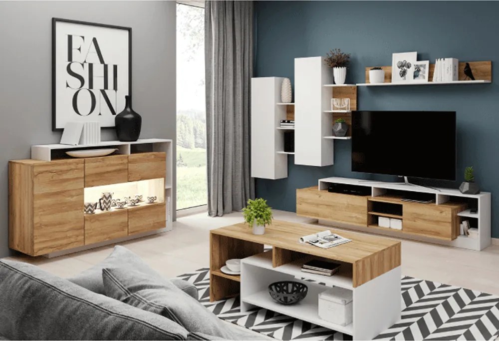 Mobilier living, stejar grandson/alb, ALICANTE