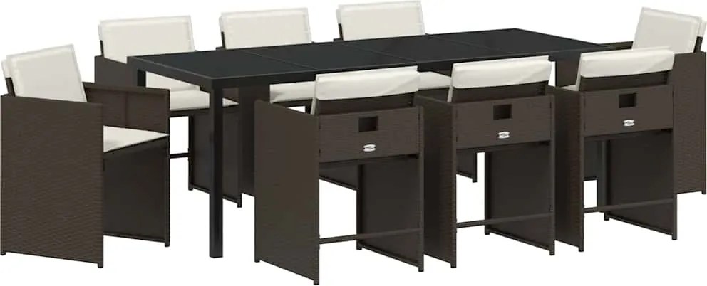 vidaXL Set de masă pentru grădină 9 pcs Maro poliratan