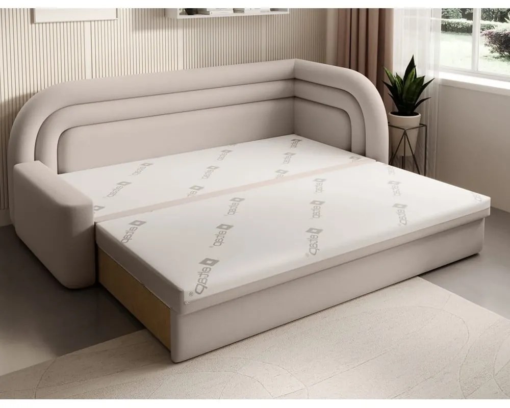 Canapea bej extensibilă/cu spațiu de depozitare cu tapițerie din catifea cu colț pe partea dreaptă 223 cm Fabillo – ELTAP