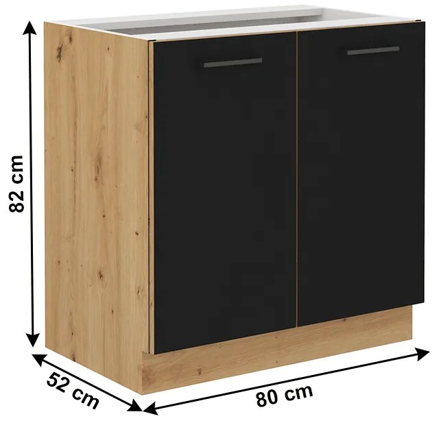 Dulap inferior de bucătărie Meriel 80 D 2F BB (negru + Stejar artisan). 1033974