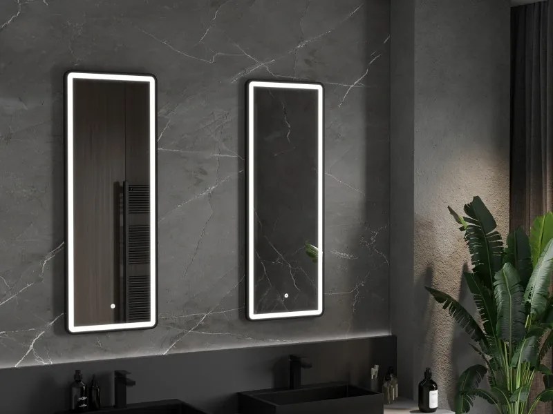 Mexen Coro oglindă de baie iluminată 45 x 120 cm, LED 6000K, anti-aburire, ramă neagră - 9817-045-120-611-70