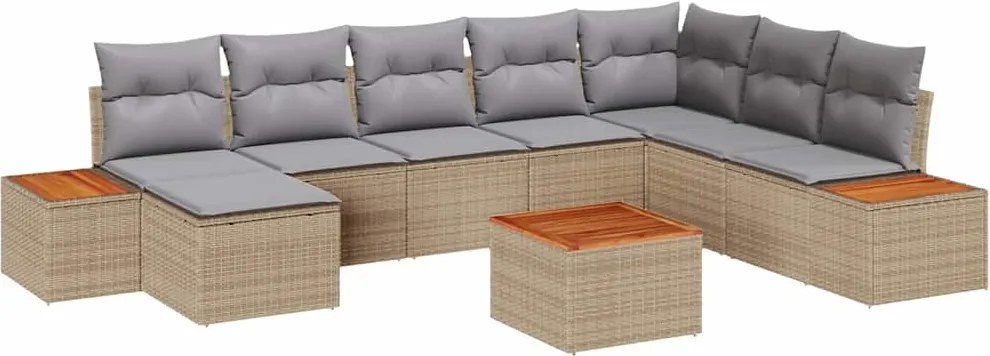 vidaXL Set de canapele pentru grădină cu pernă 9 pcs Bej Rattan poli