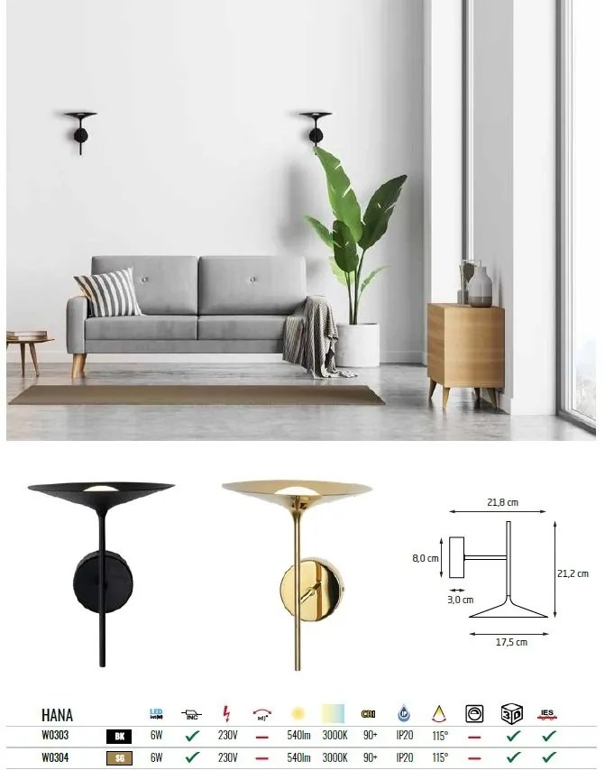 Aplica de perete LED design modern HANA auriu